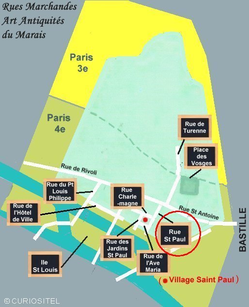 plan du Marais, carte du Marais, plan du quartier le Marais, Plan art antiquits du Marais, plan rue marchandes du marais, plan rues art antiquits le Marais