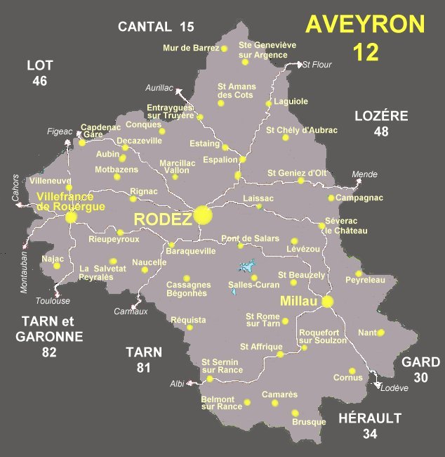 Carte de l'Aveyron, cartes des principales localits Art Antiquits de l'Aveyron