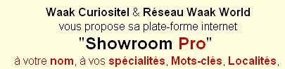 Waak Curiositel & Rseau Waak World vous propose sa plate-frome iinternet Showroom Pro a votre nom, specialites, localit commerciales, art arts,