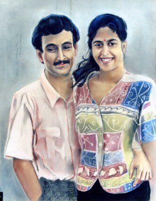 Portrait d'un couple indonsien, Pastel 65x20cm, mars 2001