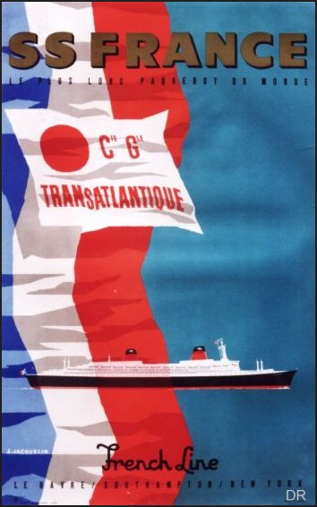 Affiche ancienne, SS France, le plus long bateau du monde